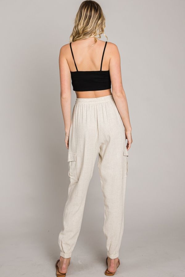 Soft Linen Blend Joggers - Natural