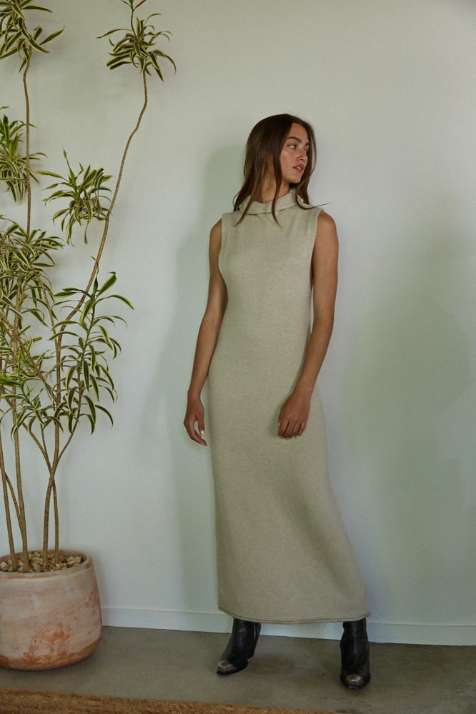 Knit Sweater Turtleneck Sleeveless Maxi Dress