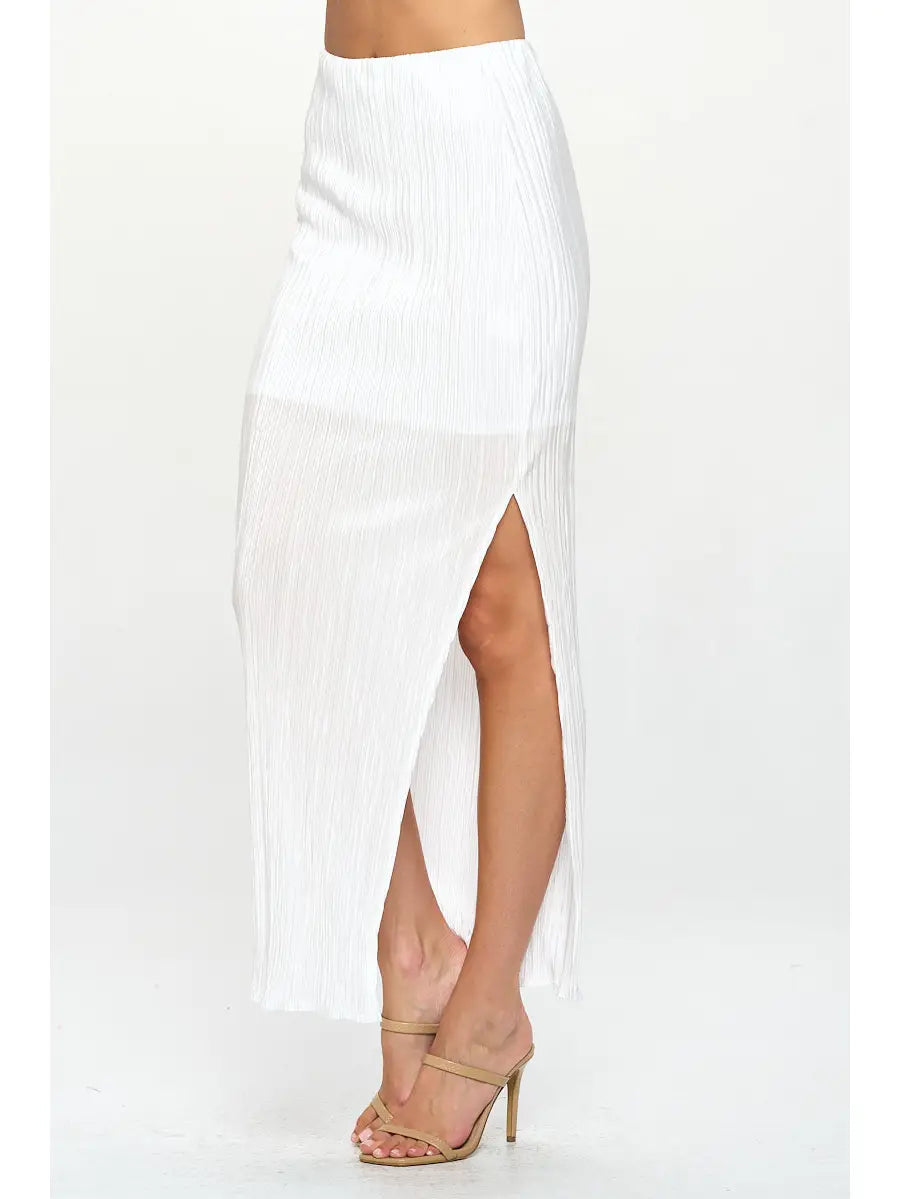 Plisse Ribbed Maxi Skirt