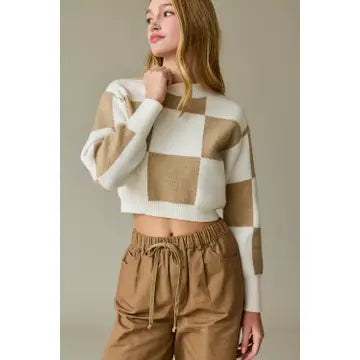 Harper Checkerboard Crop Sweater