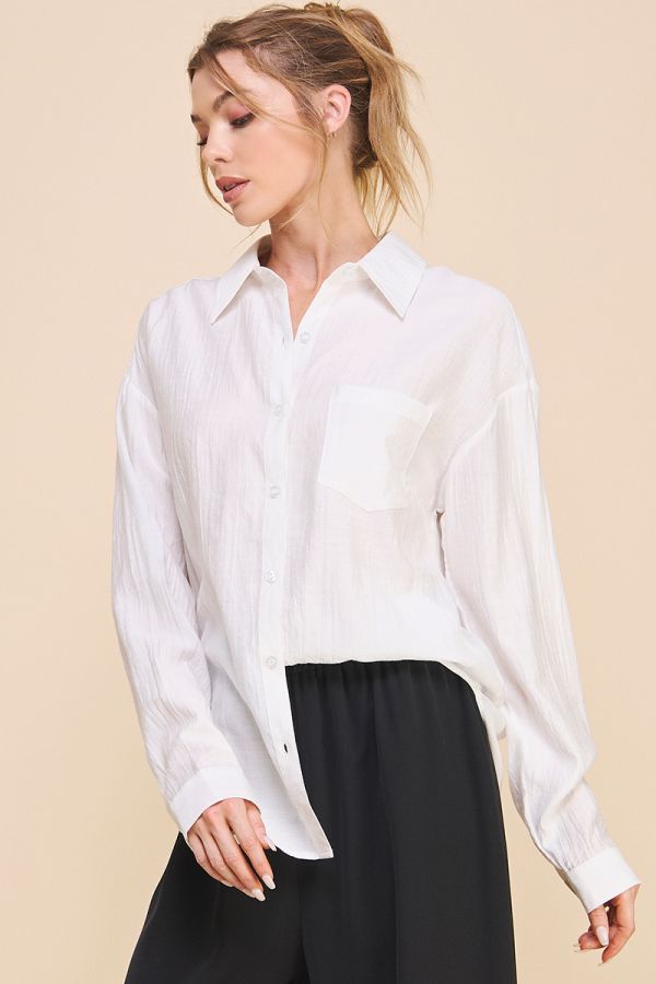 Textured Woven Button Front Shirt