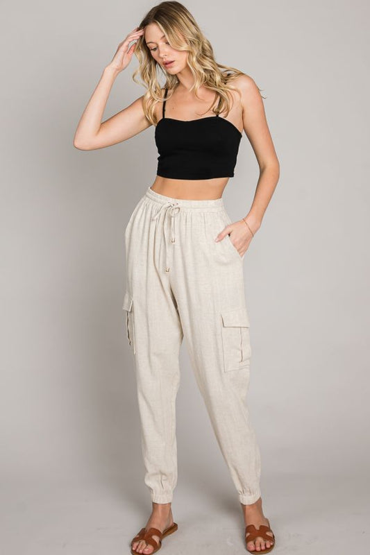 Soft Linen Blend Joggers - Natural