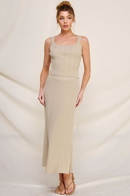 Ribbed Knit Top and A-Line Skirt Set (ASW8468, ATS8474)