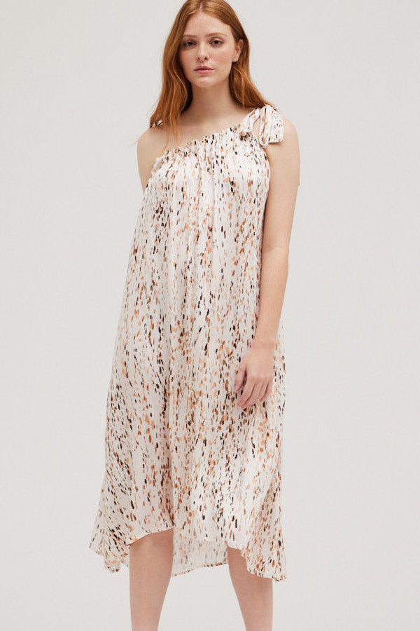 Drip Print One Shoulder Dress - Sandstone (60799RS)