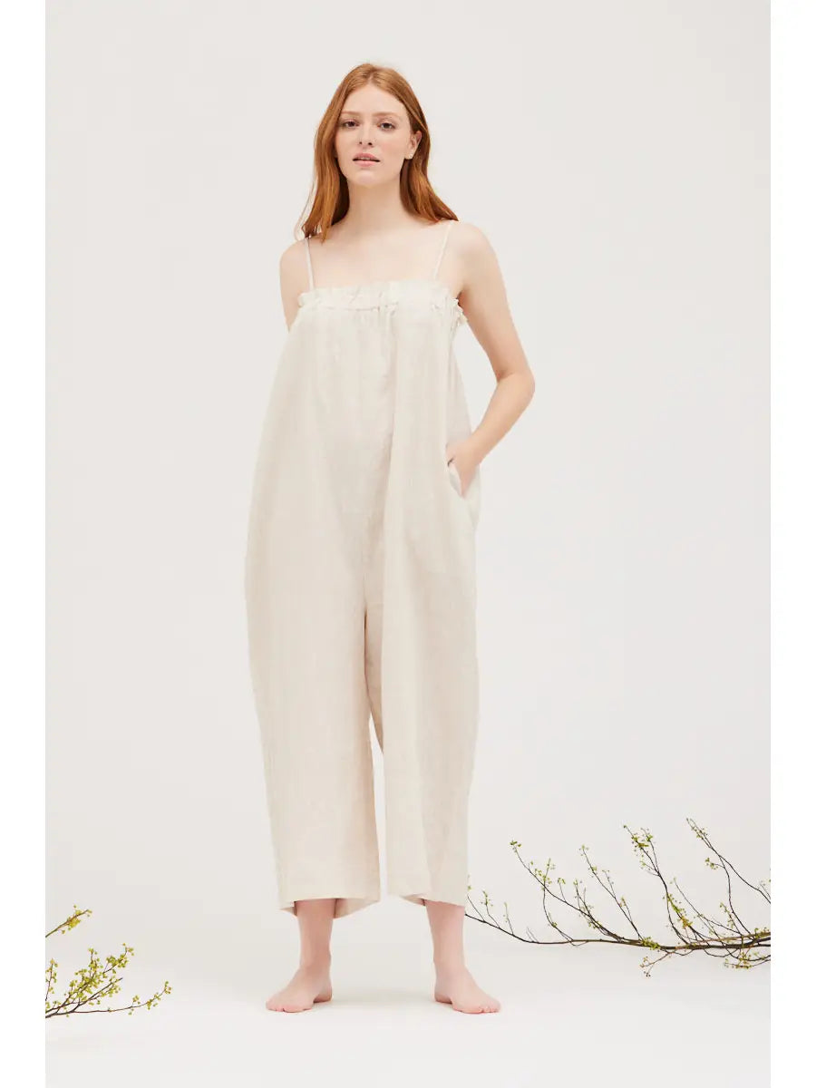 Loose Linen Jumpsuit - Greige (Natural)