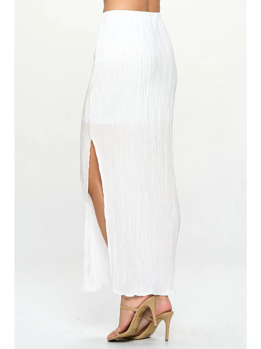 Plisse Ribbed Maxi Skirt