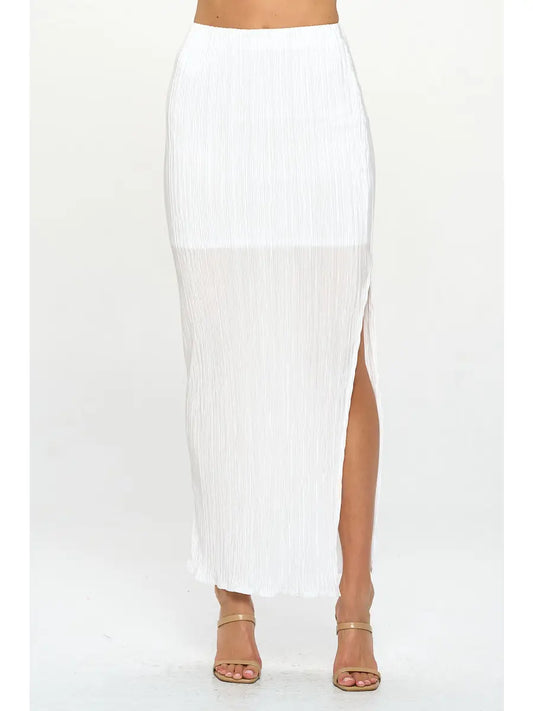 Plisse Ribbed Maxi Skirt