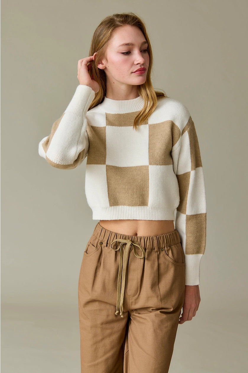 Harper Checkerboard Crop Sweater